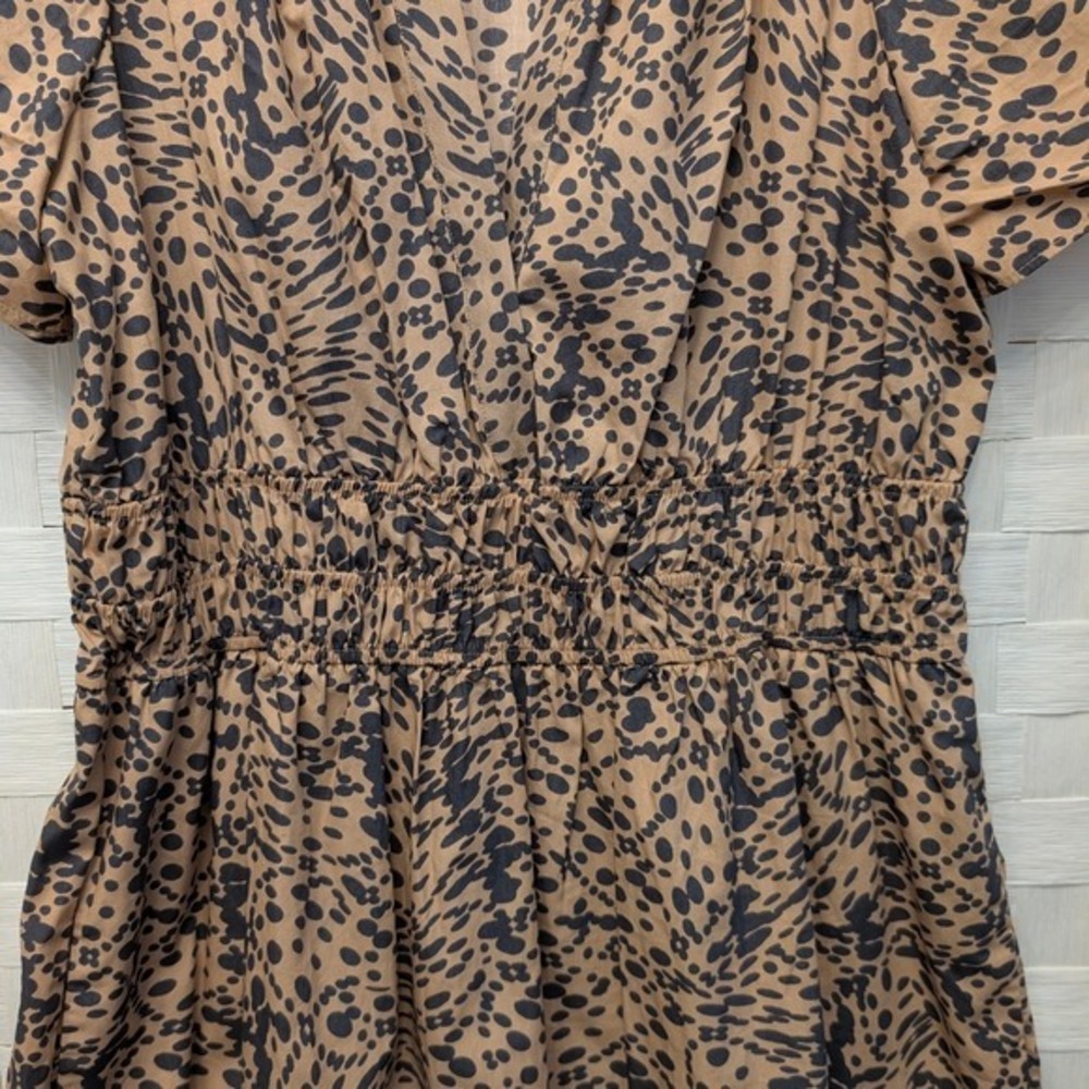 By Anthropologie Leopard Print Smocked Waist Tiered Ruffle Mini Dress Brown Sz M - Picture 7 of 14